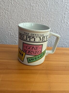 The Official PREPPY Mug - Gone Borneo White Ceramic Coffee Cup 1980s Satire
